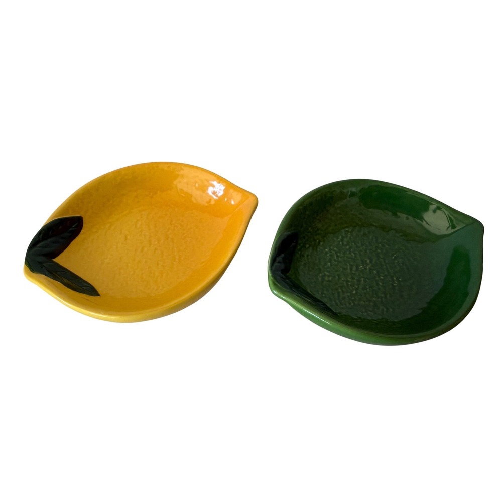 Pottery Barn Citrus Lemon Lime Set of‎ 2 Yellow Green Stoneware 6 Inch
